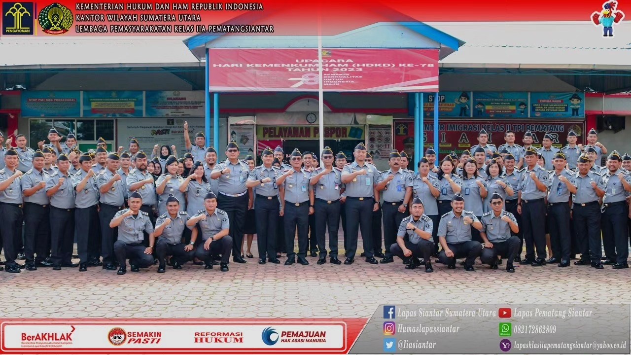 Lapas Kelas IIA Pematangsiantar Ikuti Upacara Peringatan Hari Kementerian Hukum dan HAM Republik Indonesia Ke-78 Tahun 2023.